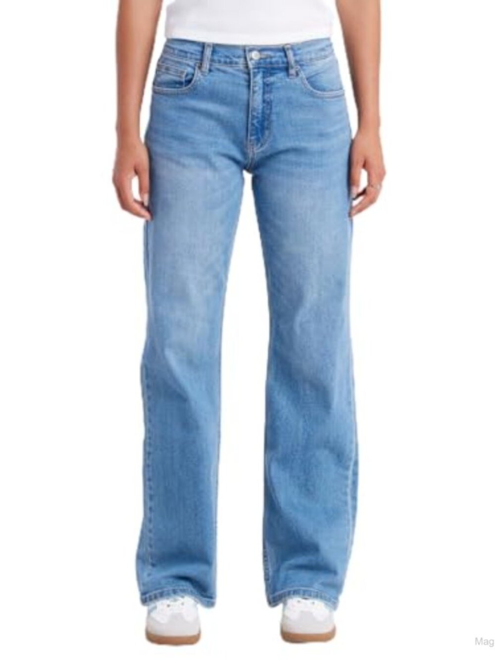High Rise Wide Leg Jeans Stretch Cotton Blend Relaxed Fit